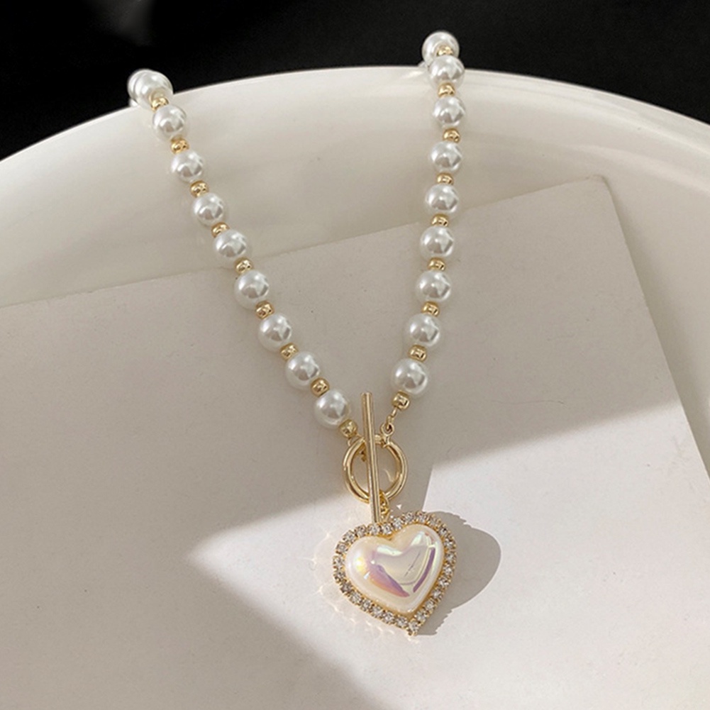 Vòng cổ Ngọc Trai Giả Mặt Trái Tim Phong Cách Ngọt Ngào Đơn Giản Hàng Mới Cho Nữ