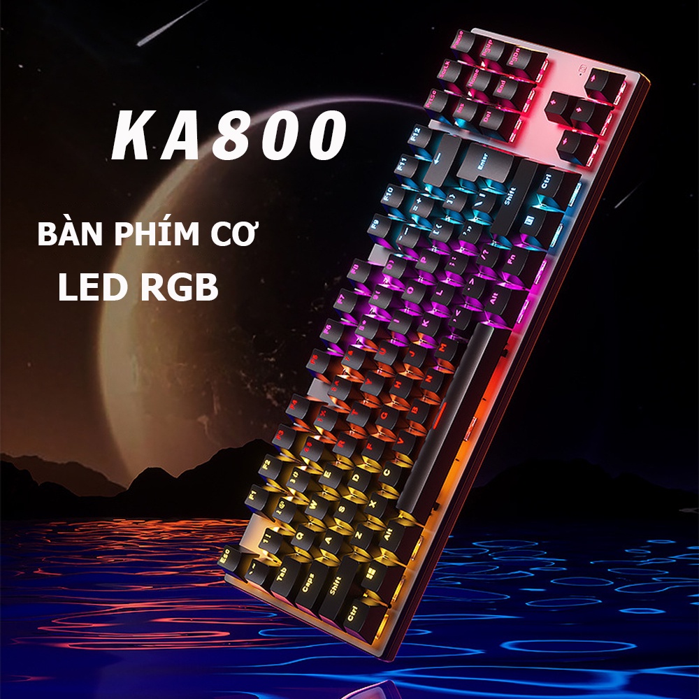 Bàn Phím Cơ POERMAX KA800 87 Phím Nhỏ Gọn Trục Cơ Blue Switch Led RGB