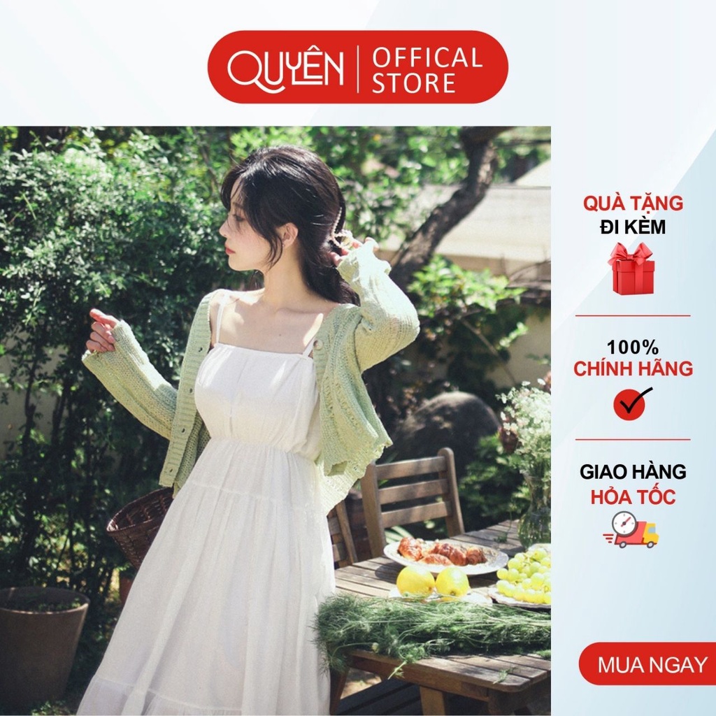 Đầm xòe công sở, Váy 2 dây midy chun eo kiểu hàn quốc QUYÊN FASHION DL251, đi biển màu trắng, đen