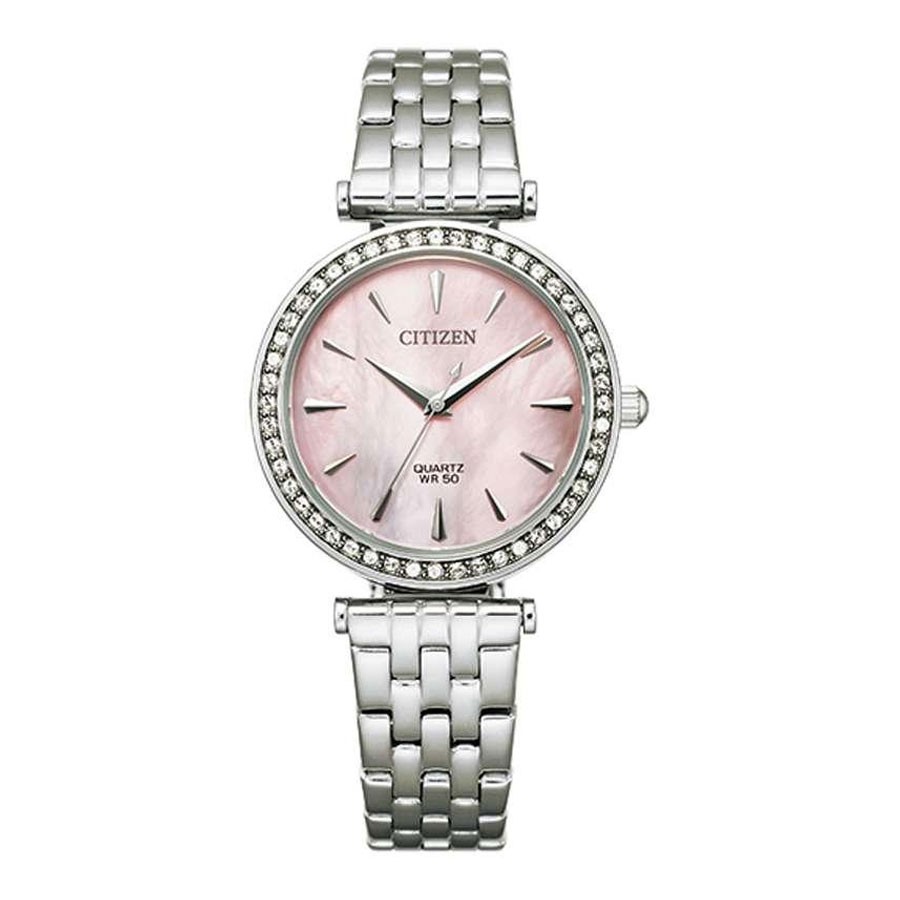 Đồng Hồ Citizen Nữ Đính Đá Swarovski Dây Kim Loại Pin-Quartz ER0210-55Y - Mặt Hồng (30mm)