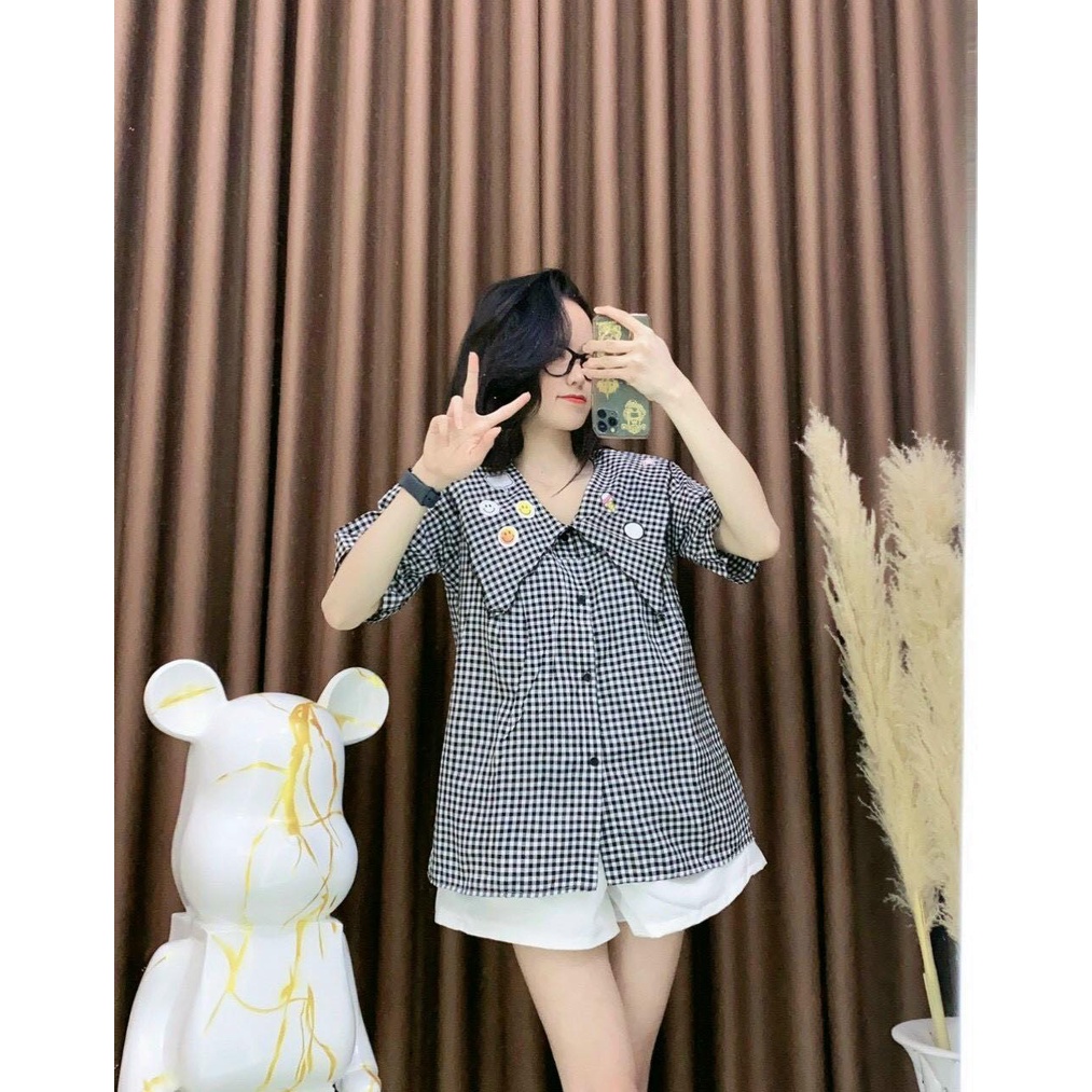 Áo sơ mi nữ babydoll bánh bèo kiểu tay phồng họa tiết in nổi iCream cổ thuyền bigsize HIJUNE AK03