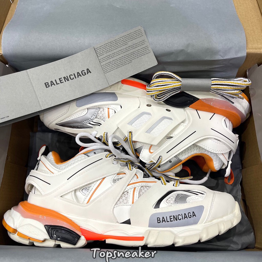 Giày Sneaker Balen Track Trắng Cam Full Phụ Kiện