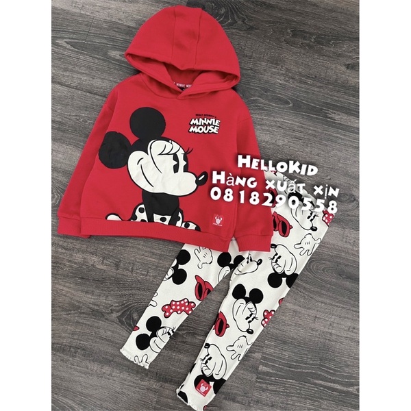 B443 - Bộ nỉ áo hoodie đỏ kèm legging bé gái