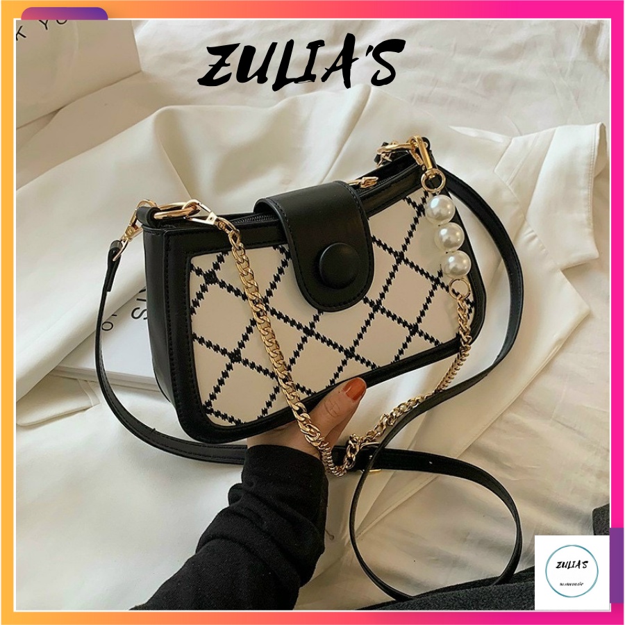Túi đeo chéo nữ đẹp đi chơi 2 dây và quai xích ngọc trần trám thời trang hàn quốc Zulia's | BigBuy360 - bigbuy360.vn