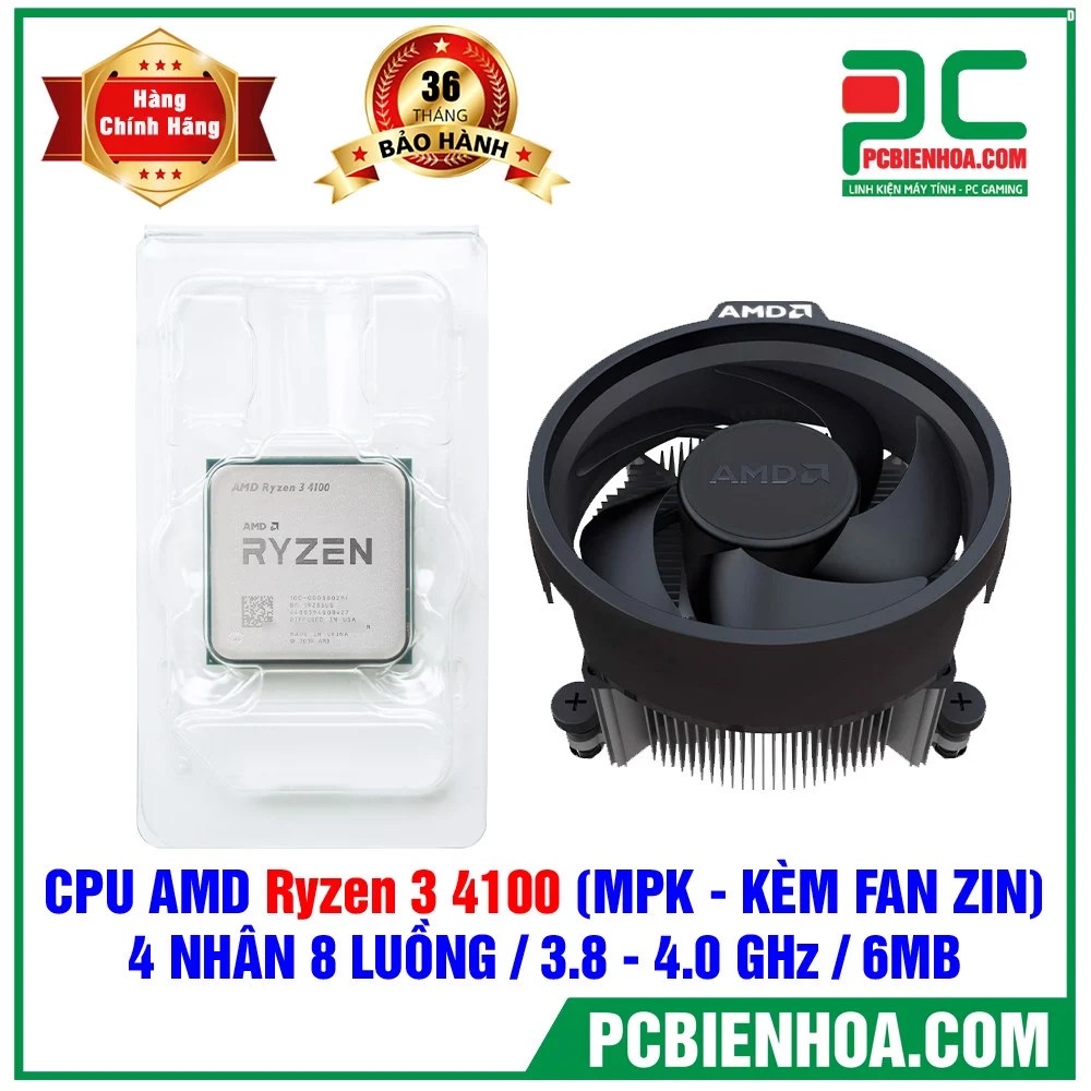 CPU AMD RYZEN 3 4100 ( 4 NHÂN 8 LUỒNG / 3.8 - 4.0 GHZ / 6MB ) (MPK - KÈM FAN ZIN)