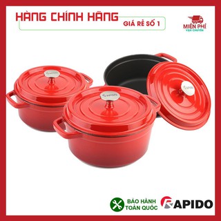 Nồi gang đúc tráng men Rapido, Bộ nồi gang đúc tráng men Rapido, kích cỡ 20, 22, 24cm , dùng cho tất cả các loại bếp.