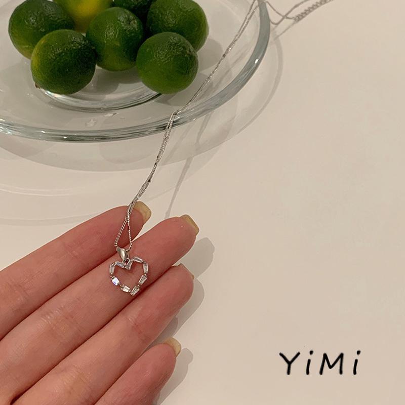 Vòng cổ Mạ Bạc 925 Mặt Hình Trái Tim Đính Đá Pha Lê Thời Trang Cho Nữ