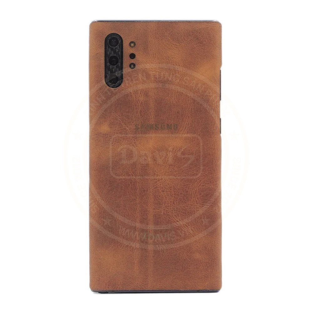 Miếng dán da Galaxy Note 10 plus - Da thật nhập khẩu cao cấp - Davis (Nâu bò sáp )