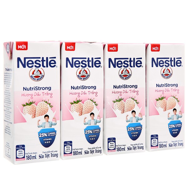 Lốc 4 hộp sữa tiệt trùng hương dâu trắng Nestlé NutriStrong 180ml