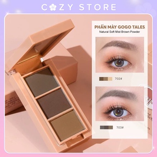 Phấn mày kèm cọ GOGO TALES Natural Soft Mist Brown Powder màu đẹp tự nhiên CozyStore (3 Màu)