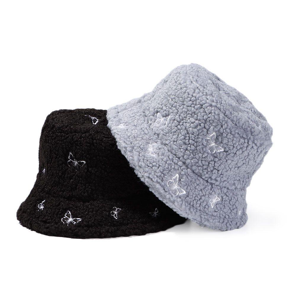 Mũ Bucket Thêu Hình Bướm Chất Liệu Mềm Mại Thời Trang Cá Tính Cho Nữ