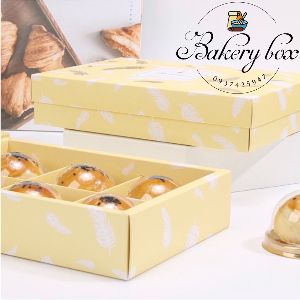 10 Set | Hộp Túi Giấy 6 Bánh Trung Thu Lá Ánh Vàng 80gr - 125gr (Mẫu Mới 2022)