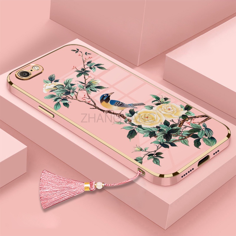 Ốp Điện Thoại Silicon Mềm Mạ Điện Họa Tiết Hoa Và Chim Kèm Dây Đeo Cho oppo f1s a83 a71