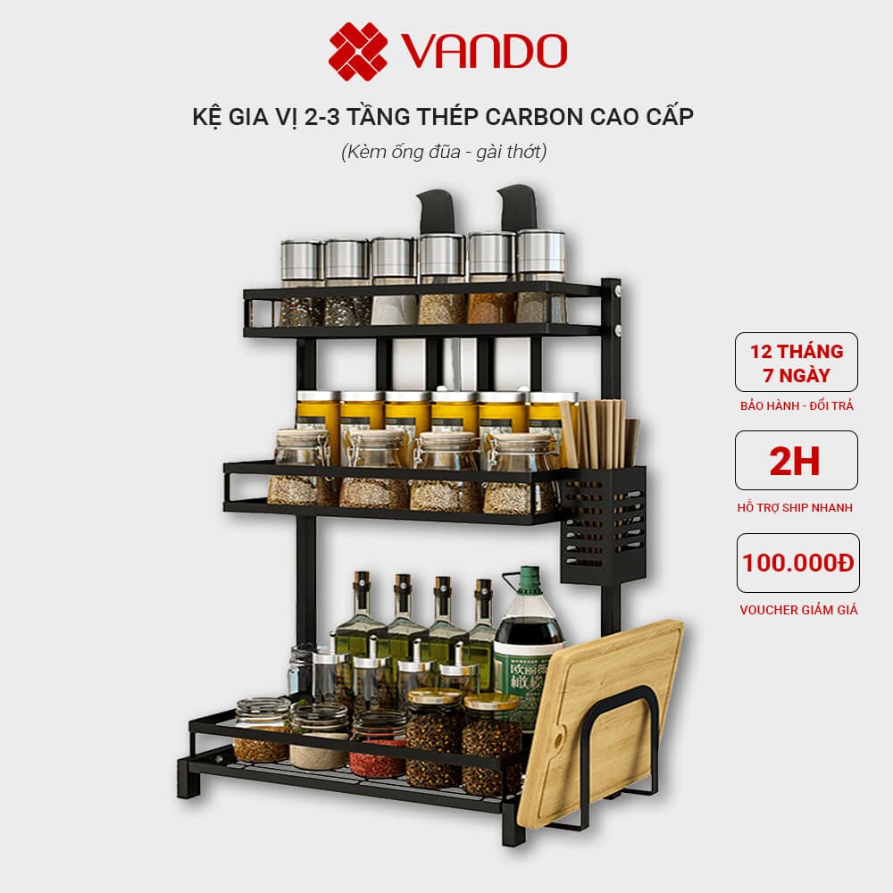 Giá kệ để gia vị 2,3 tầng sơn tĩnh điện siêu chắc chắn VANDO kệ để đồ đa năng