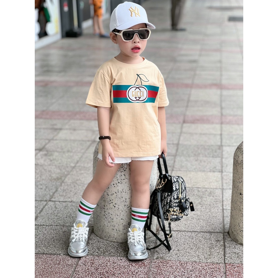 Áo thun tay lỡ guc ci cherry cho bé , áo phông trẻ em unisex , Kid_genZ