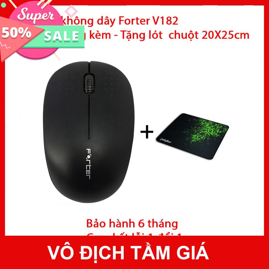 Chuột không dây Forter V182  - Có pin tặng kèm - Tặng lót chuột - Bảo hành 6 tháng