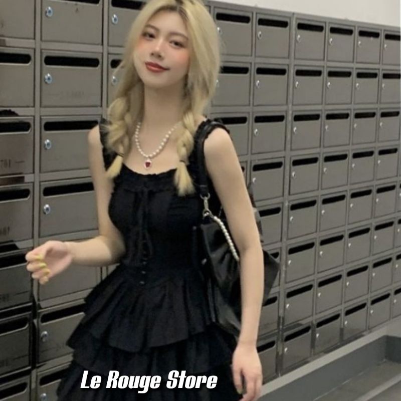 Đầm đen váy tầng hai dây tiểu thư xinh xắn local brand Trung siêu phẩm Douyin có size S đến XL dáng ngắn