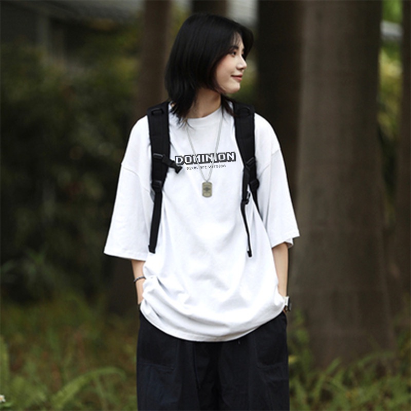Áo thun nam tay lỡ cổ tròn form rộng streetwear phông unisex basic tee cotton PIXEL oversize đen trắng giá rẻ DOMINION