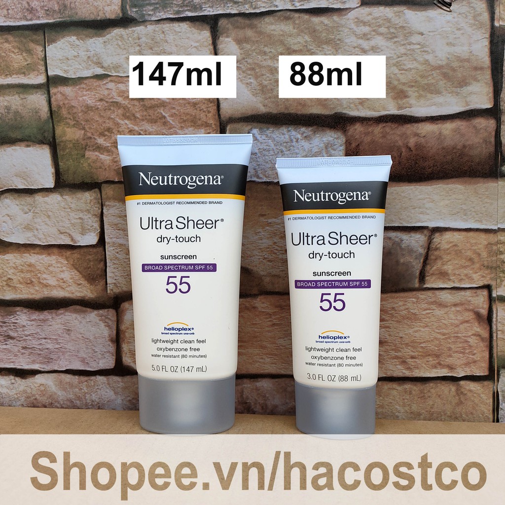 Tách Set - Kem Chống Nắng Neutrogena Ultra Sheer Dry Touch 88ml và 147ml SunScreen Broad Spectrum SPF 55 của Mỹ