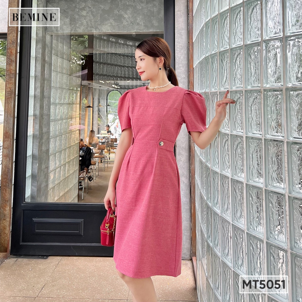 Đầm tay xếp ly eo kiểu đính nút BEMINE MT5051DO