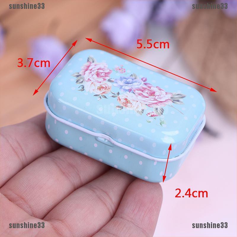 Mini flower tin trinket jewelry coin box tinplate storage case small rectangular