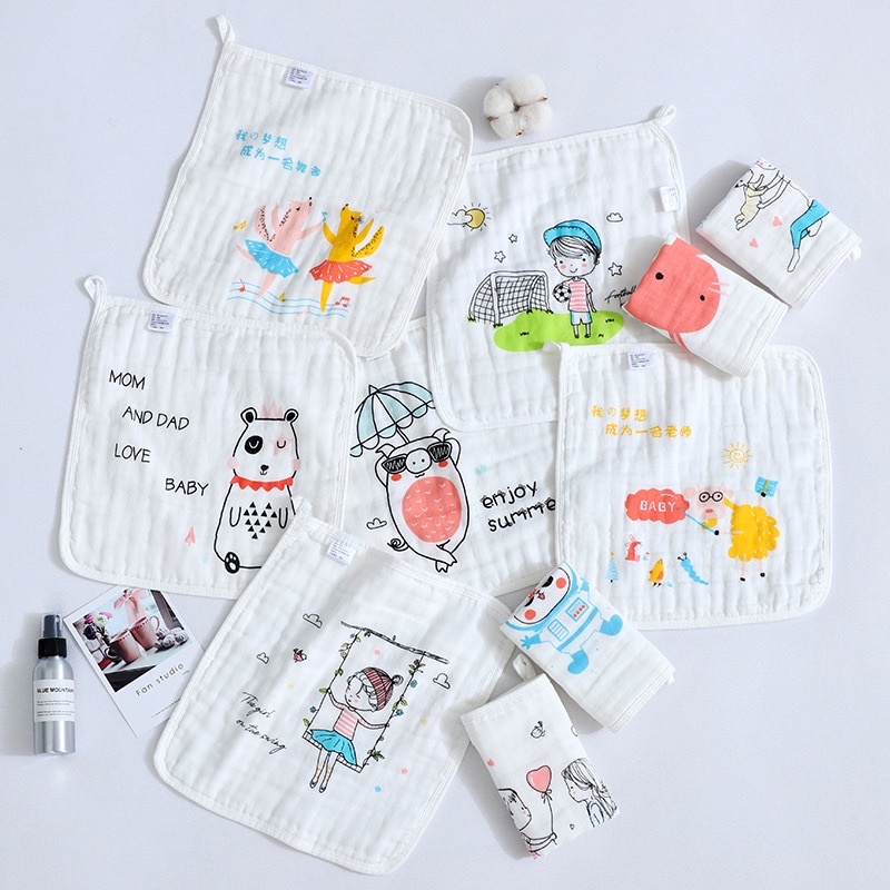 Sét 5 khăn mặt mềm 6 lớp chất liệu cotton, được chọn mẫu kích thước 30cmx30cm,khăn sửa và rửa mặt cho bé mềm mại