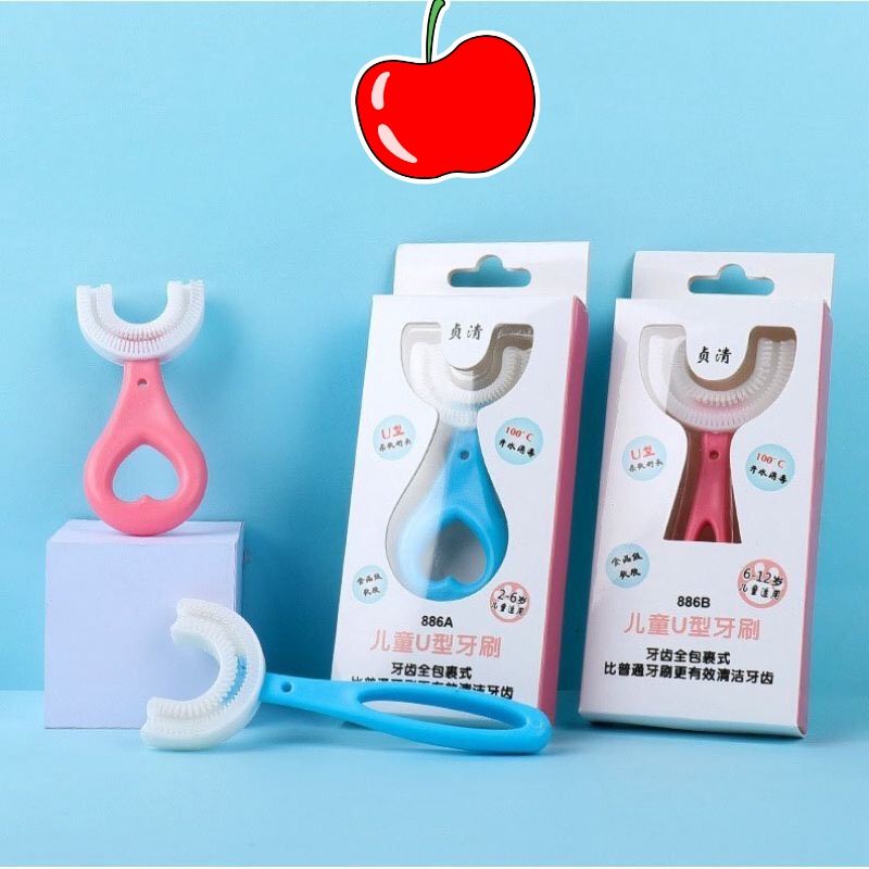 Bàn Chải Đánh Răng Chữ U, Bàn Chải Silicon Cho Bé Cùng Kem Đánh Răng Tạo Bọt Nuốt Được, Shop Bố Mốc