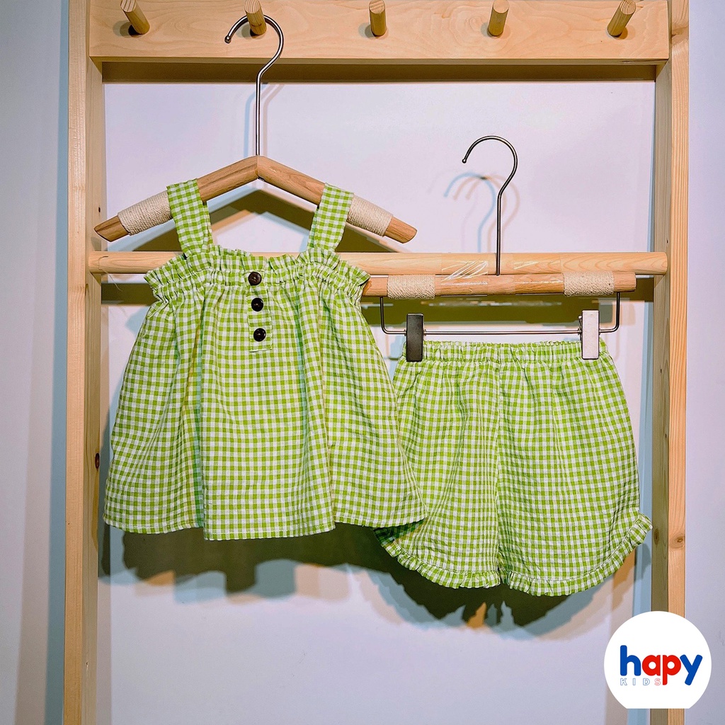 Đồ bộ cho bé gái kẻ caro 2 dây Hapykids chất thô mềm, cho bé gái từ 0-5 tuổi (B22.19)
