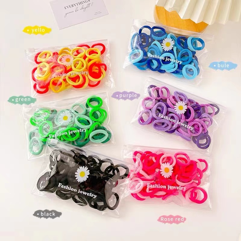Set 50 Dây Buộc Tóc Cao Su Co Giãn Màu Sắc Cầu Vồng Ngọt Ngào Phong Cách Hàn Quốc Cho Bé Gái