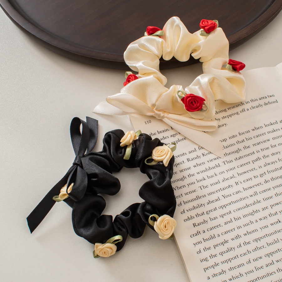 Dây Cột Tóc Hình Nơ In Hoa Hồng Phong Cách Hàn Quốc Cổ Điển Thời Trang