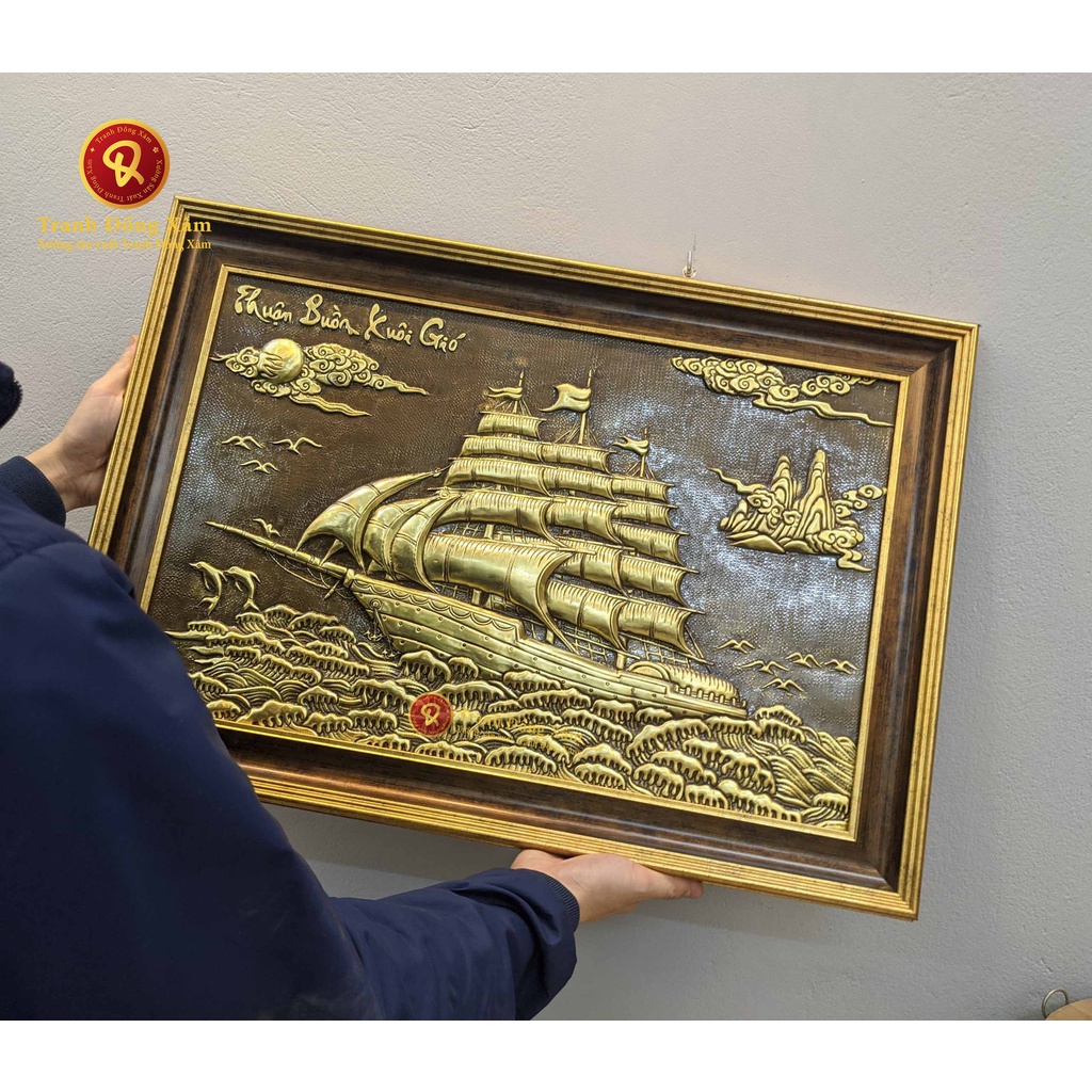 Tranh Thuận Buồm Xuôi Gió Bằng Đồng Nền Giả Cổ Khung Decor