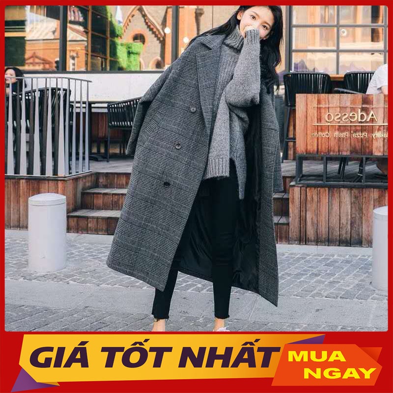Áo Khoác Măng Tô Dạ Kẻ Dáng Dài Trần Bông Siêu Ấm Hàng Loại 1 M623