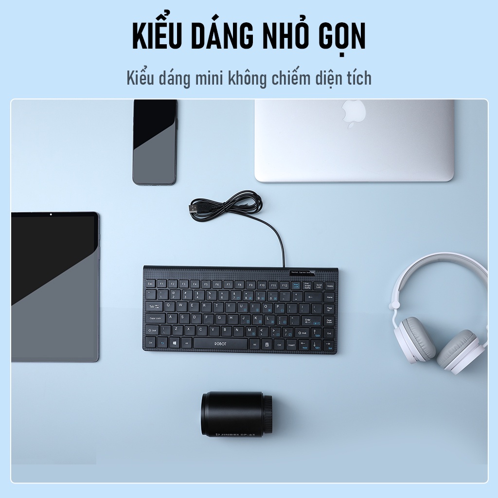 Bàn Phím Có Dây Nhỏ Gọn ROBOT RK10 Thiết Kế Tĩnh Âm Kích Thước 136.7 x 310 x 24.8mm Hàng Chính Hãng Bảo Hành 12 Tháng 1