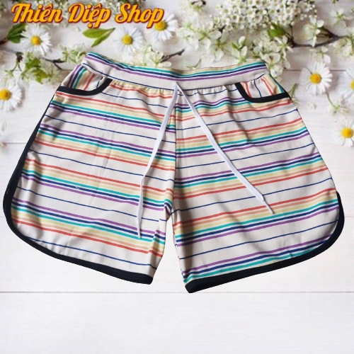 Quần đùi nữ viền kẻ sọc mặc nhà, quần dây rút vãi thun cotton 4 chiều co giãn thoáng và thấm hút mồ hôi, mặc nhà, đi dạo