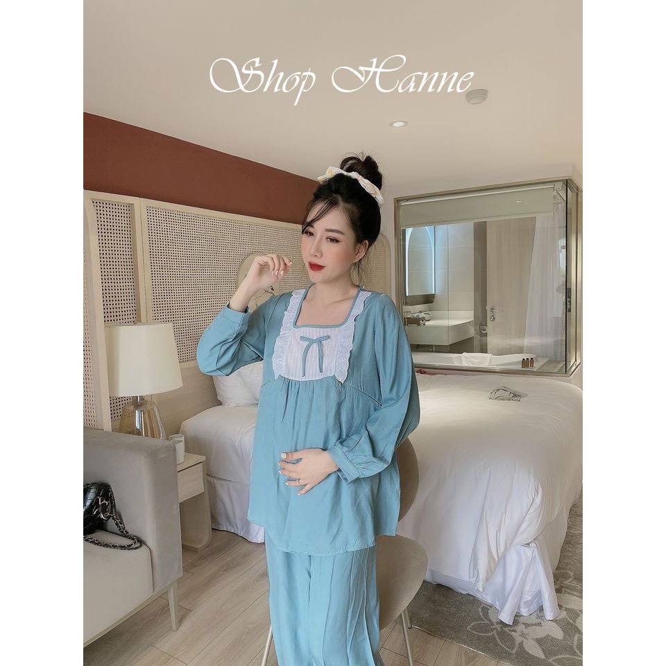 Bộ đồ bầu bánh bèo mặc bầu và cho con bú có khóa ngực