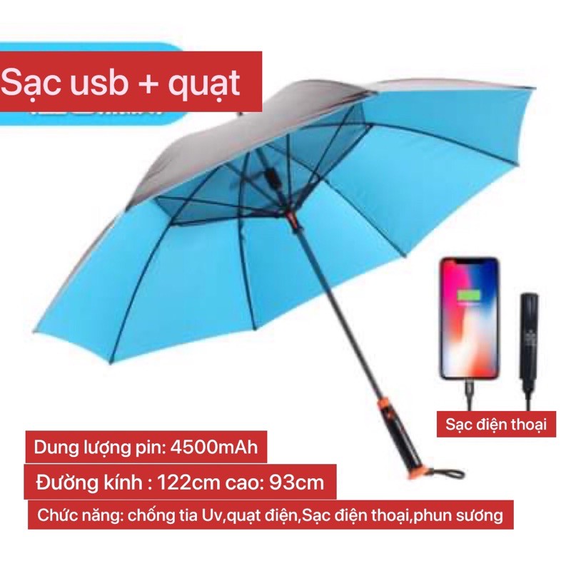 Ô DÙ CHỐNG NẮNG PHUN SƯƠNG NGĂN TIA UV TỰ ĐỘNG TẠO GIÓ LÀM MÁT SẠC QUA NGUỒN USB,CÓ THỂ SẠC ĐIỆN THOẠI