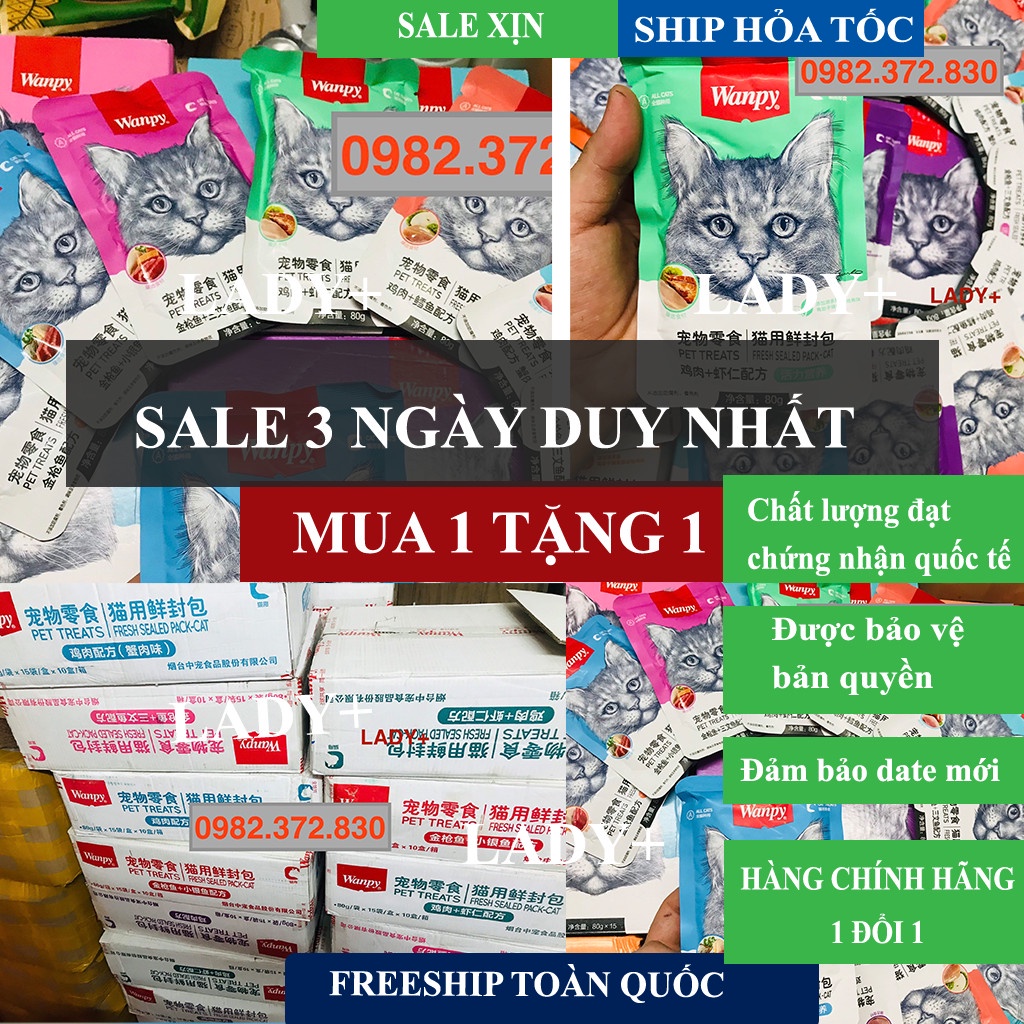 Pate cho mèo Wanpy gói 80g mix tổng hợp 7 vị - Hàng đảm bảo nhập khẩu chính hãng