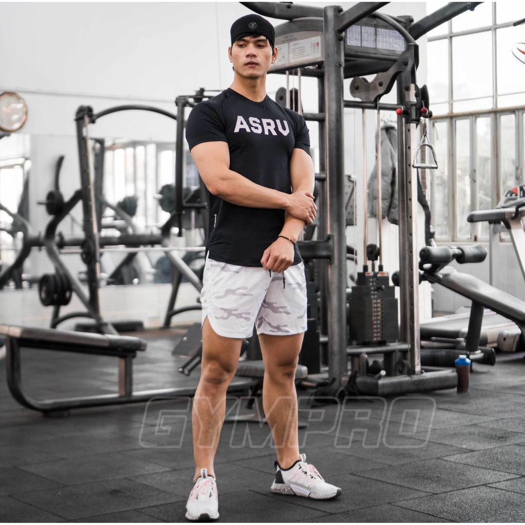 Bộ Đồ Tập Gym Nam ASRV Cộc Tay Thun Lạnh Co Giãn 4C Thấm Hút Mồ Hôi