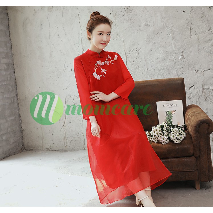 Áo dài cách tân Bigsize người mập, áo dài bầu, màu Trắng, đỏ, hồng, xanh Mặc Đẹp cho Cô Dâu Cưới Ăn hỏi Bưng quả Dự tiệc