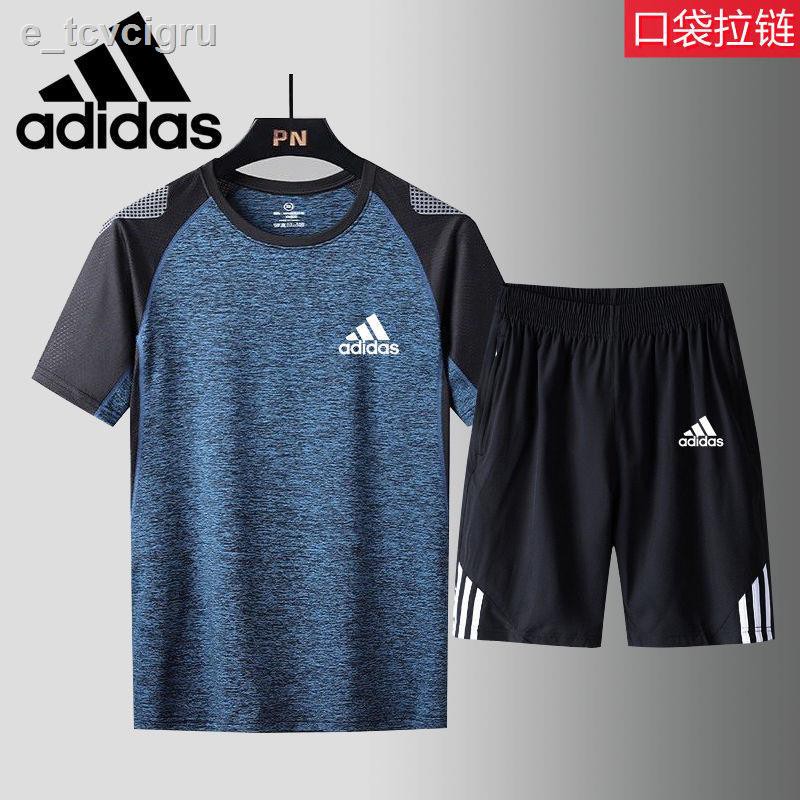 > Bộ quần áo thể thao Adi dành cho nam mùa hè băng lụa nhanh khô ngắn tay cộng với người béo đồ hai mảnh chạy rộng