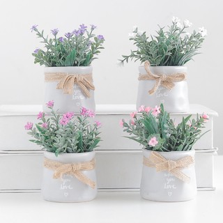 Bộ chậu cây giả mini trang trí nhà cửa phong cách bắc âu