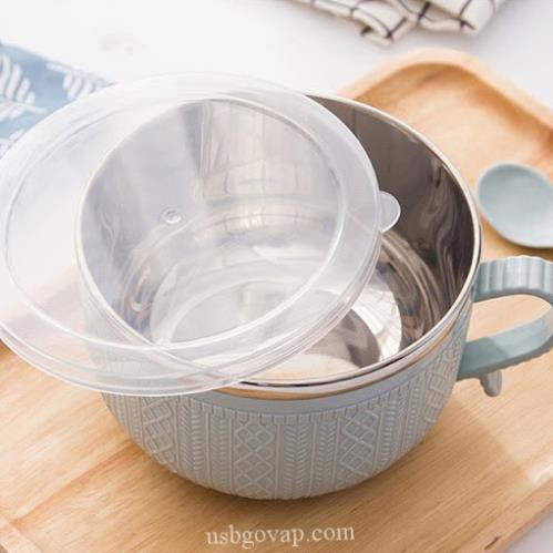 Tô inox 2 Lớp 800ML Chống Nóng Có Đậy Giữ Nhiệt Ăn Mì Đựng Cơm Kèm Thìa