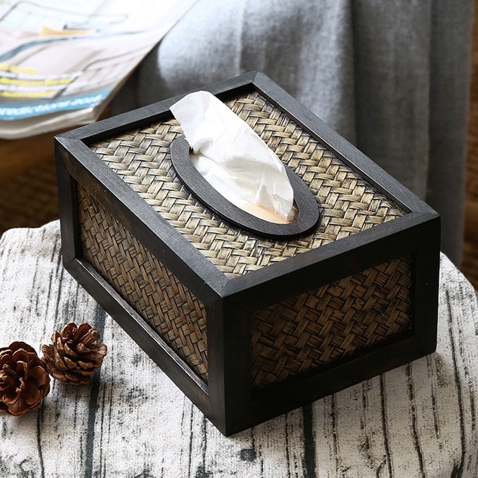 Hộp đựng giấy ăn mây tre cói BAMBOOO ECO trang trí decor thân thiện môi trường