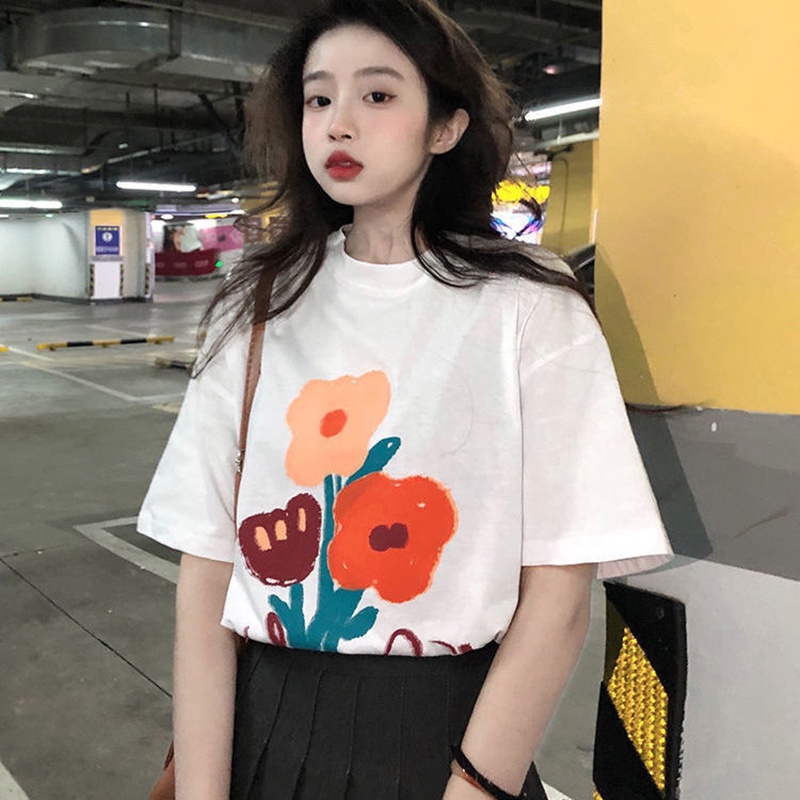 Áo thun IELGY tay ngắn dáng rộng màu đen in họa tiết graffiti cổ điển thời trang cho nữ