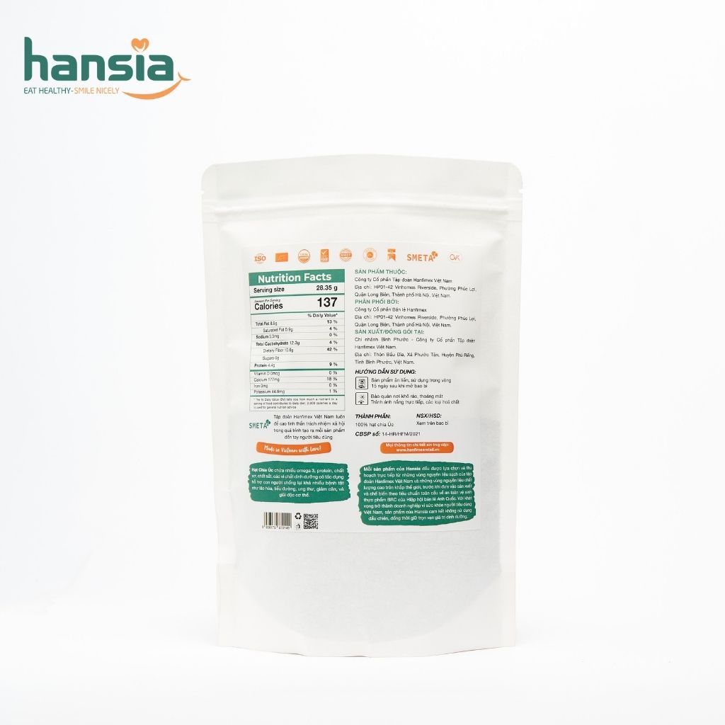 Hạt Chia Đen Úc Organic HANSIA Chứa Nhiều Omega 3 Và Dưỡng Chất Giúp Giảm Cân, Giải Độc Cơ Thể Túi 250g - 500g