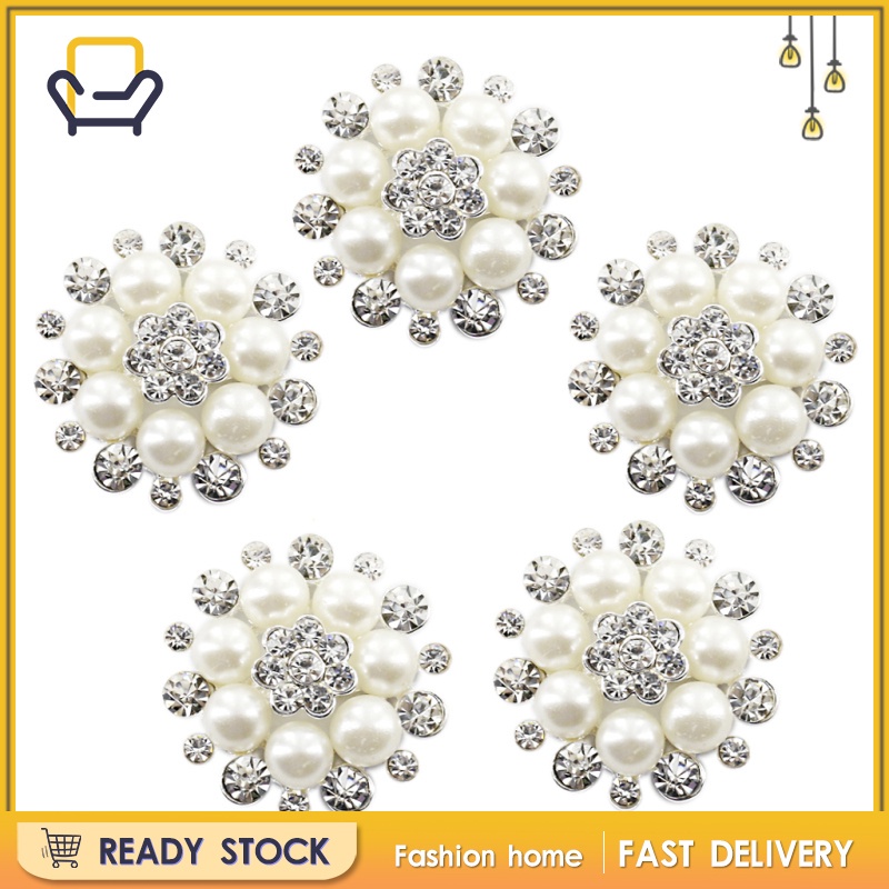Set 5 Nút Pha Lê Hình Bông Hoa 30mm Màu Be Làm Đồ Thủ Công DIY Happi2ness
