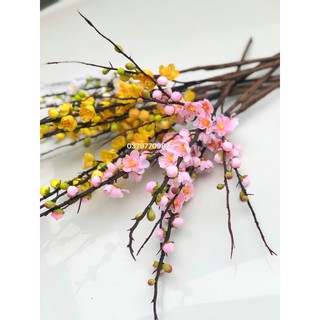 Cành ĐÀO CỔ 3 nhánh trang trí cao cấp 63cm