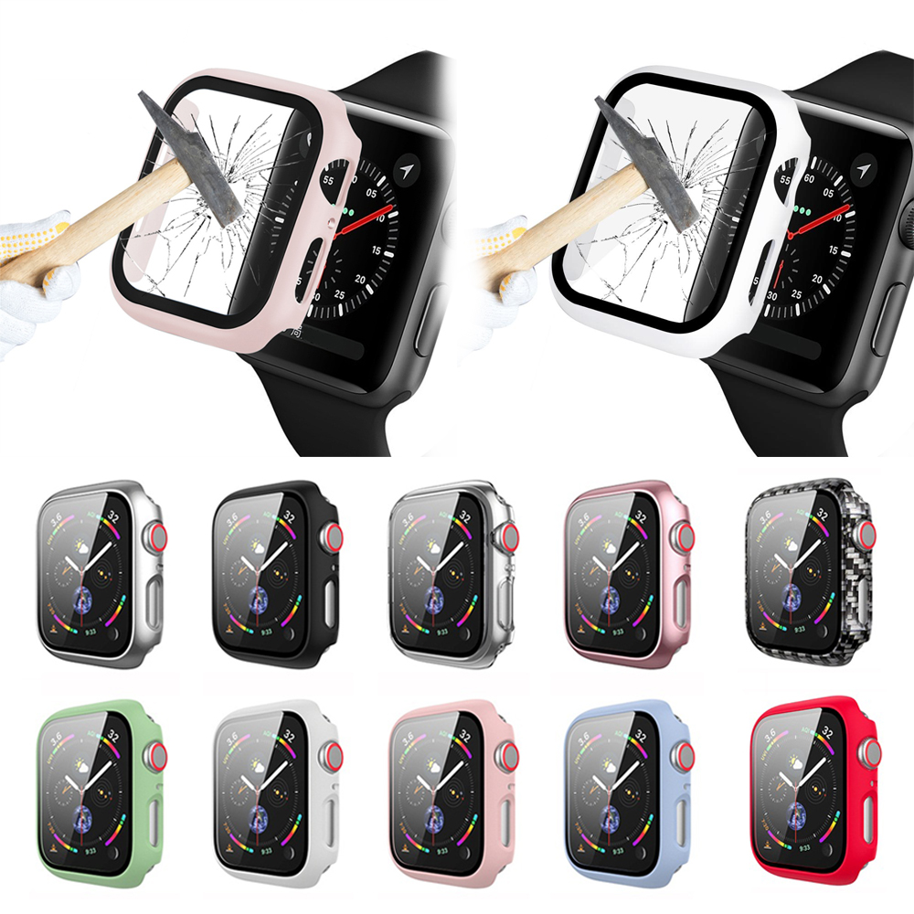 CHINK Full Cover Matte PC Case with Tempered Glass Screen Protector for Apple Watch Series 6 5 4 Watch 40mm 44mm