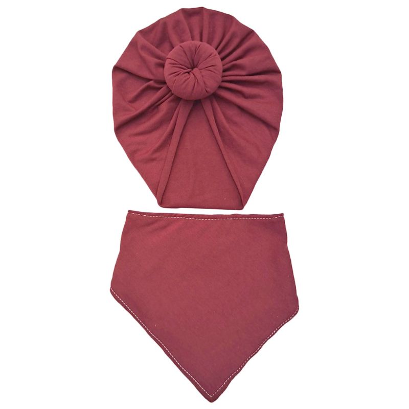 Set 2 Món Nón + Khăn Lau Nước Bọt Vải Cotton Co Giãn Thắt Nút Cho Bé