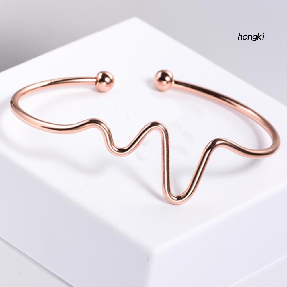 RHYTHM Vòng Tay Hợp Kim Hở Họa Tiết Nhịp Tim Đơn Giản Thời Trang Cho Nữ